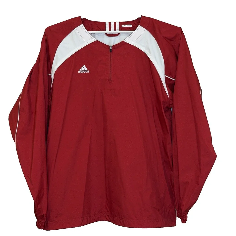 Adidas ClimaProof Windbreaker Jacket Mens Large Red 1/4 Zip Pullover Long Sleeve